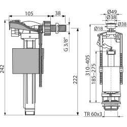 Mécanisme de chasse Alca SA2000 3/8 CHROM pour réservoir céramique