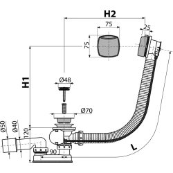 Vidage Automatique de Baignoire A51CR pour baignoires de taille standard.